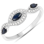 QR19270BSAPHWD-18KW 0.32 ctw. Genuine Blue Sapphire and 0.10 ctw. White Diamond Crossover Ring in 18K White Gold