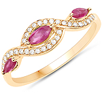 QR19270RWD-18KY 0.32 ctw. Genuine Ruby and 0.10 ctw. White Diamond Crossover Ring in 18K Yellow Gold