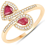 QR19281RWD-18KY 0.50 ctw. Genuine Ruby and 0.16 ctw. White Diamond Bypass Ring in 18K Yellow Gold