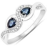 QR19283BSAPHWD-18KW 0.30 ctw. Genuine Blue Sapphire and 0.08 ctw. White Diamond Bypass Ring in 18K White Gold