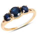QR19288BSAPHWD-14KY 1.45 ctw. Genuine Blue Sapphire and 0.01 ctw. White Diamond 3-Stone Ring in 14K Yellow Gold