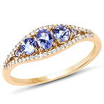QR19308TANWD-14KY 0.41 ctw. Genuine Tanzanite and 0.15 ctw. White Diamond 3-Stone Ring in 14K Yellow Gold