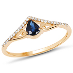 QR19312BSAPHWD-14KY 0.32 ctw. Genuine Blue Sapphire and 0.08 ctw. White Diamond Solitaire Ring in 14K Yellow Gold