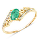 QR19319ZEWD-14KY 0.44 ctw. Genuine Emerald and 0.08 ctw. White Diamond Bridal Ring in 14K Yellow Gold