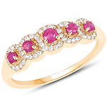 QR19323RWD-14KY 0.29 ctw. Genuine Ruby and 0.16 ctw. White Diamond 5-Stone Ring in 14K Yellow Gold