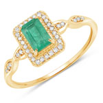 QR20312ZEWD-14KY 0.55 ctw. Genuine Emerald and 0.11 ctw. White Diamond Halo Ring in 14K Yellow Gold