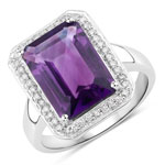 5.33 ct. tw. Genuine Amethyst And White Diamond Halo Ring In Sterling Silver