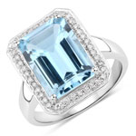 5.81 ct. tw. Genuine Blue Topaz And White Diamond Halo Ring In Sterling Silver