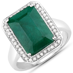 Dyed Emerald Rhodium Plated over .925 Sterling Silver Ring 5.50 ctw