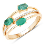 QR20546ZEWD-14KY 14K Yellow Gold 0.57 ctw Zambian Emerald 3 Stone Ring