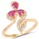 QR20551RWD-14KY 0.60 ctw. Genuine Ruby and 0.06 ctw. White Diamond 3-Stone Ring in 14K Yellow Gold