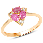 QR20609RWD-14KY 0.66 ctw. Genuine Ruby and 0.05 ctw. White Diamond 3-Stone Ring in 14K Yellow Gold