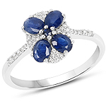 QR20632BSAPHWD-14KW 0.90 ctw. Genuine Blue Sapphire and 0.14 ctw. White Diamond Floral Ring in 14K White Gold