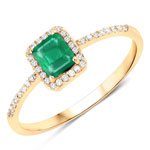 QR20633ZEWD-14KY 0.50 ctw. Genuine Emerald and 0.11 ctw. White Diamond Halo Ring in 14K Yellow Gold