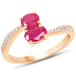 QR20641RWD-14KY 0.82 ctw. Genuine Ruby and 0.11 ctw. White Diamond Bypass Ring in 14K Yellow Gold