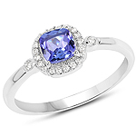 QR20642TANWD-14KW 0.55 ctw. Genuine Tanzanite and 0.09 ctw. White Diamond Solitaire Ring in 14K White Gold