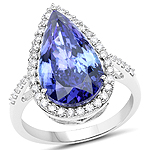 QR20912TANWD-14KW 6.34 ctw. Genuine Tanzanite and 0.40 ctw. White Diamond Halo Ring in 14K White Gold