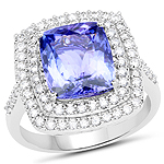 QR20913TANWD-14KW 4.94 ctw. Genuine Tanzanite and 0.72 ctw. White Diamond Halo Ring in 14K White Gold