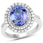 3.34 ctw. Genuine Tanzanite and 0.60 ctw. White Diamond Halo Ring in 14K White Gold