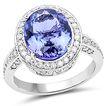 QR20944TANWD-14KW 4.35 ctw. Genuine Tanzanite and 0.79 ctw. White Diamond Halo Ring in 14K White Gold