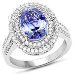 3.39 ctw. Genuine Tanzanite and 0.53 ctw. White Diamond Halo Ring in 14K White Gold