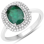 1.65 ctw. Genuine Emerald and 0.32 ctw. White Diamond Halo Ring in 14K White Gold