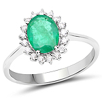 1.20 ctw. Genuine Emerald and 0.22 ctw. White Diamond Halo Ring in 14K White Gold