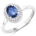 QR21268BSAPHWD-HR-14KW 14K White Gold Blue Sapphire and Round White Diamond Ring 0.75 ctw