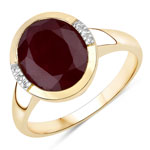 QR21426RWD-14KY 5.40 ctw. Genuine Ruby and 0.02 ctw. White Diamond Bold Ring in 14K Yellow Gold