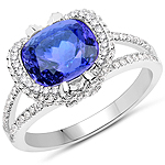 QR21427TANWD-14KW 3.44 ctw. Genuine Tanzanite and 0.58 ctw. White Diamond Cocktail Ring in 14K White Gold