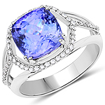QR21428TANWD-14KW 4.35 ctw. Genuine Tanzanite and 0.26 ctw. White Diamond Cocktail Ring in 14K White Gold
