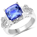 QR21434TANWD-14KW 4.36 ctw. Genuine Tanzanite and 0.26 ctw. White Diamond Cocktail Ring in 14K White Gold