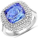 QR21463TANWD-14KW 5.58 ctw. Genuine Tanzanite and 0.45 ctw. White Diamond Halo Ring in 14K White Gold