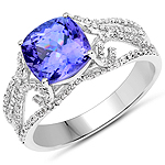 QR21469TANWD-14KW 2.68 ctw. Genuine Tanzanite and 0.43 ctw. White Diamond Cocktail Ring in 14K White Gold