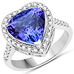 4.20 ctw. Genuine Tanzanite and 0.40 ctw. White Diamond Halo Ring in 14K White Gold
