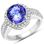 QR21478TANWD-14KW 4.12 ctw. Genuine Tanzanite and 0.42 ctw. White Diamond Halo Ring in 14K White Gold