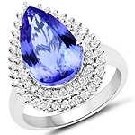 QR21504TANWD-14KW 6.12 ctw. Genuine Tanzanite and 0.57 ctw. White Diamond Halo Ring in 14K White Gold