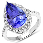 QR21533TANWD-14KW 5.64 ctw. Genuine Tanzanite and 0.54 ctw. White Diamond Halo Ring in 14K White Gold