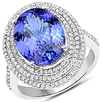 QR21575TANWD-14KW 5.51 ctw. Genuine Tanzanite and 0.54 ctw. White Diamond Halo Ring in 14K White Gold