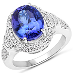 QR21624TANWD-14KW 6.03 ctw. Genuine Tanzanite and 0.43 ctw. White Diamond Cocktail Ring in 14K White Gold