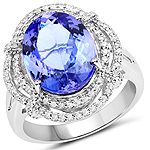 5.89 ctw. Genuine Tanzanite and 0.46 ctw. White Diamond Halo Ring in 14K White Gold