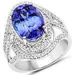 QR21626TANWD-14KW 6.54 ctw. Genuine Tanzanite and 0.51 ctw. White Diamond Cocktail Ring in 14K White Gold