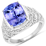 QR21693TANWD-14KW 5.93 ctw. Genuine Tanzanite and 0.44 ctw. White Diamond Bridge Ring in 14K White Gold