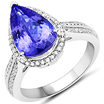 QR21703TANWD-14KW 4.08 ctw. Genuine Tanzanite and 0.37 ctw. White Diamond Halo Ring in 14K White Gold