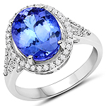 QR21738TANWD-14KW 4.35 ctw. Genuine Tanzanite and 0.30 ctw. White Diamond Halo Ring in 14K White Gold