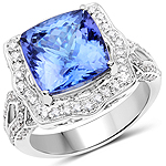 QR21766TANWD-14KW 6.89 ctw. Genuine Tanzanite and 0.64 ctw. White Diamond Halo Ring in 14K White Gold