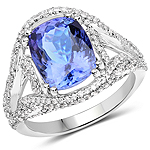 QR21767TANWD-14KW 5.16 ctw. Genuine Tanzanite and 0.80 ctw. White Diamond Halo Ring in 14K White Gold