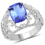 QR21768TANWD-14KW 4.34 ctw. Genuine Tanzanite and 0.89 ctw. White Diamond Cocktail Ring in 14K White Gold
