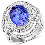 QR21774TANWD-14KW 6.22 ctw. Genuine Tanzanite and 0.61 ctw. White Diamond Halo Ring in 14K White Gold