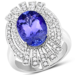 QR21777TANWD-14KW 4.96 ctw. Genuine Tanzanite and 0.51 ctw. White Diamond Cocktail Ring in 14K White Gold
